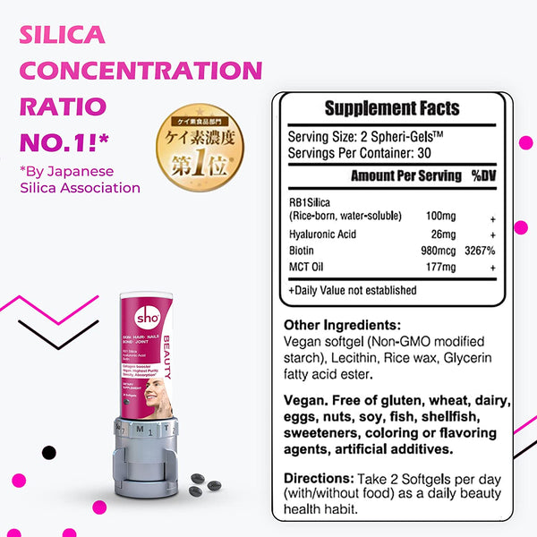 sho BEAUTY: Silica 4-in-1 Hair, Skin, Nail Supplements - sho Nutrition LLC