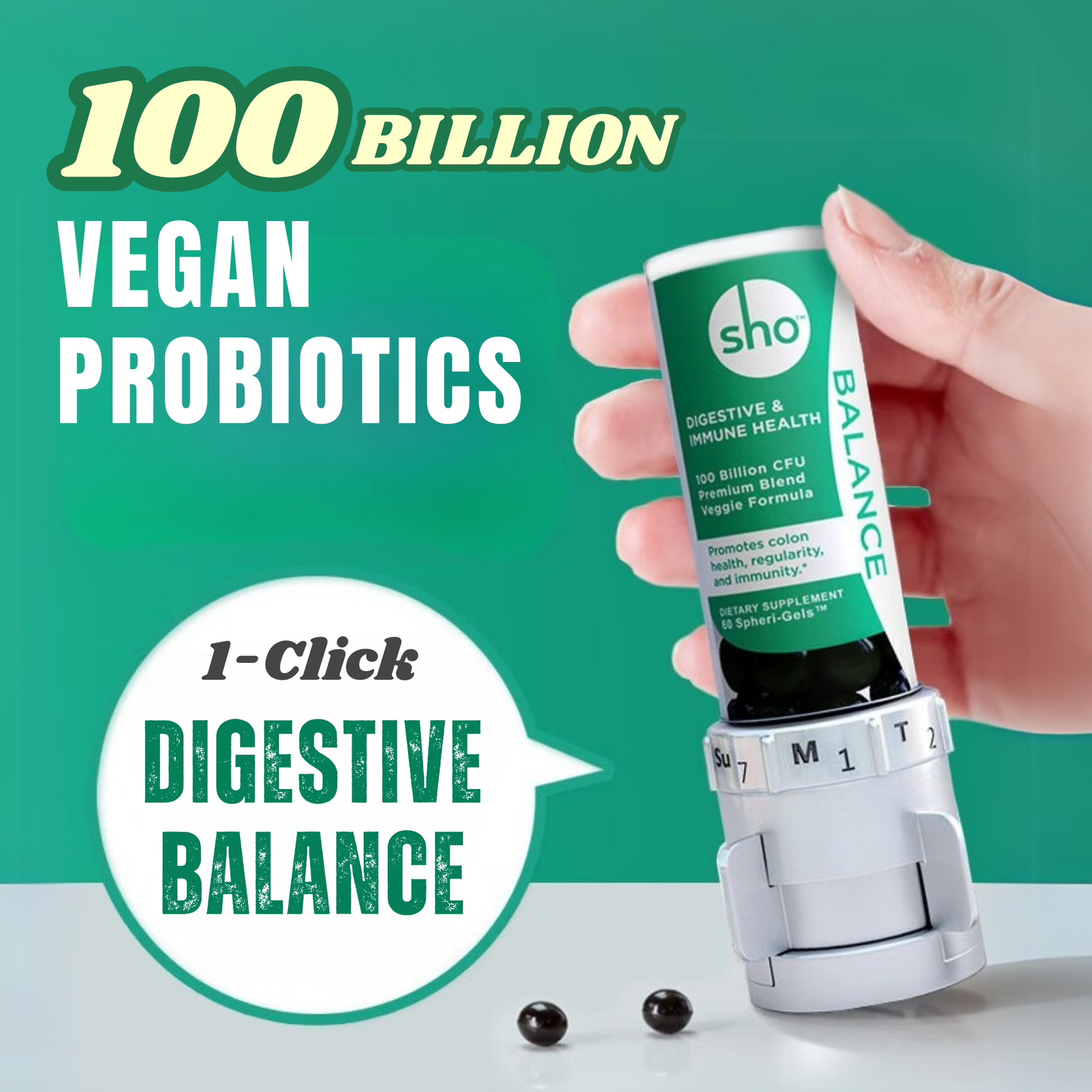 Sho Balance Probiotic 100 Billion CFU – Vegan Digestive & Immune Support with Prebiotics | Dairy-Free, Gluten-Free, Natural Health Supplement - sho Nutrition LLC