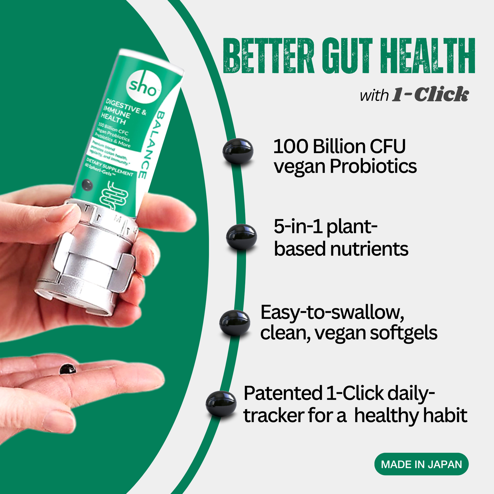 Sho Balance Probiotic 100 Billion CFU – Vegan Digestive & Immune Support with Prebiotics | Dairy-Free, Gluten-Free, Natural Health Supplement - sho Nutrition LLC