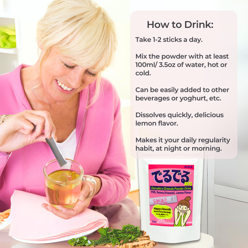 Deruderu Smooth Move Powder Drink Mix, 14 Sticks, Caffeine-Free, Sugar-Free, Gentle Herbal, Vitamins, Convenient - sho Nutrition LLC