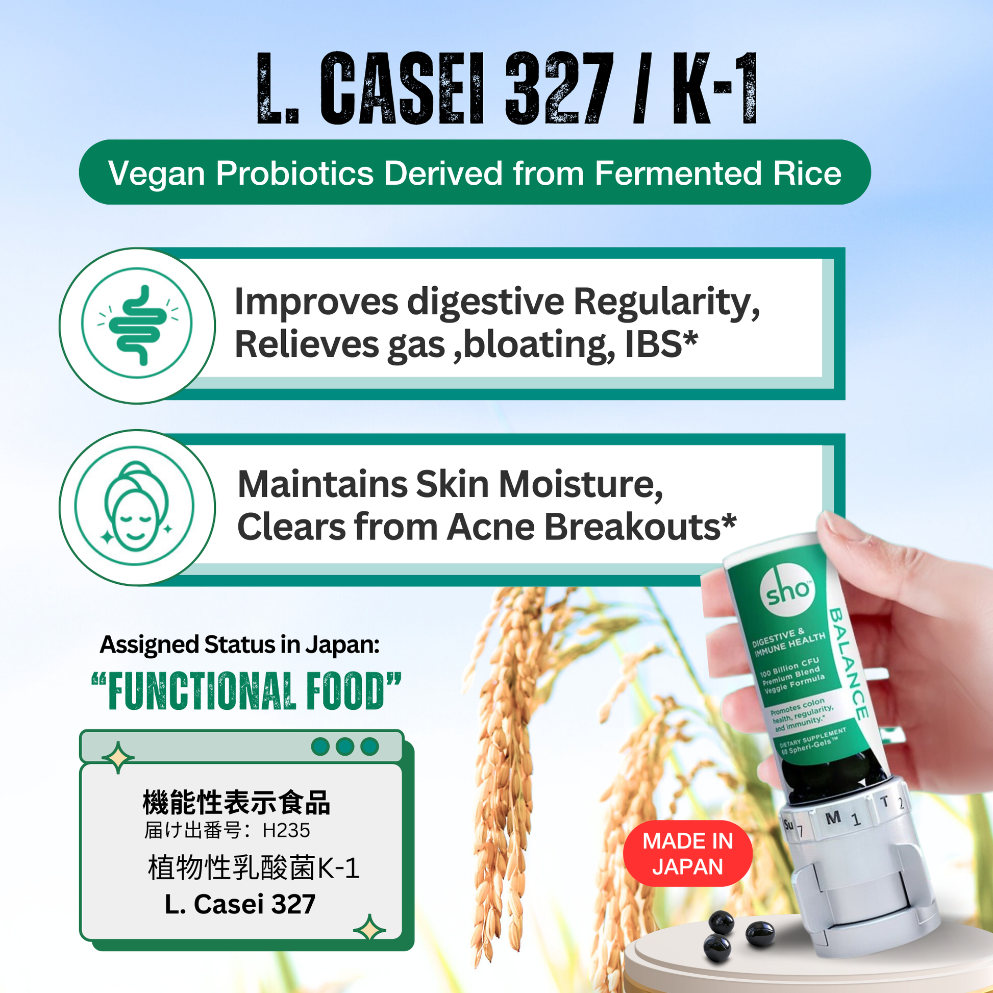 Sho Balance Probiotic 100 Billion CFU – Vegan Digestive & Immune Support with Prebiotics | Dairy-Free, Gluten-Free, Natural Health Supplement - sho Nutrition LLC