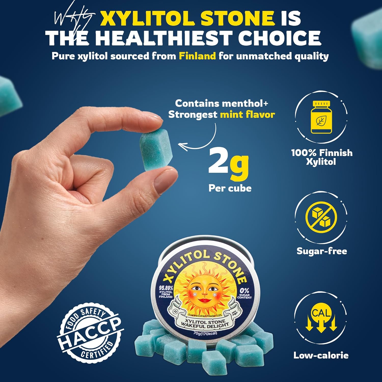 Xylitol Stone Sugar Free Hard Candy | 100% Finnish Xylitol Mints Health Conscious Snack | Refreshing Breath Mints 70g, Wakeful Delight Flavor (Clears Sinuses) - sho Nutrition LLC