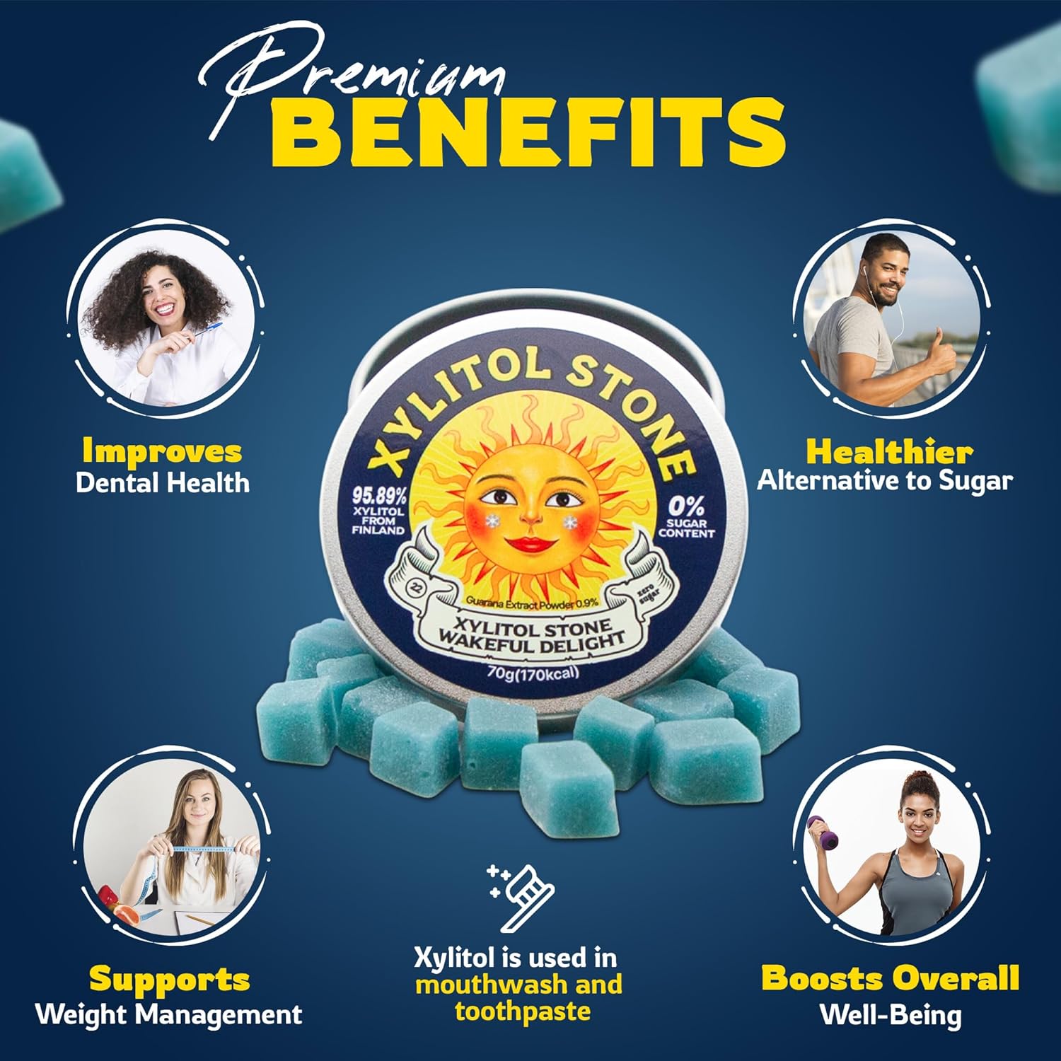 Xylitol Stone Sugar Free Hard Candy | 100% Finnish Xylitol Mints Health Conscious Snack | Refreshing Breath Mints 70g, Wakeful Delight Flavor (Clears Sinuses) - sho Nutrition LLC