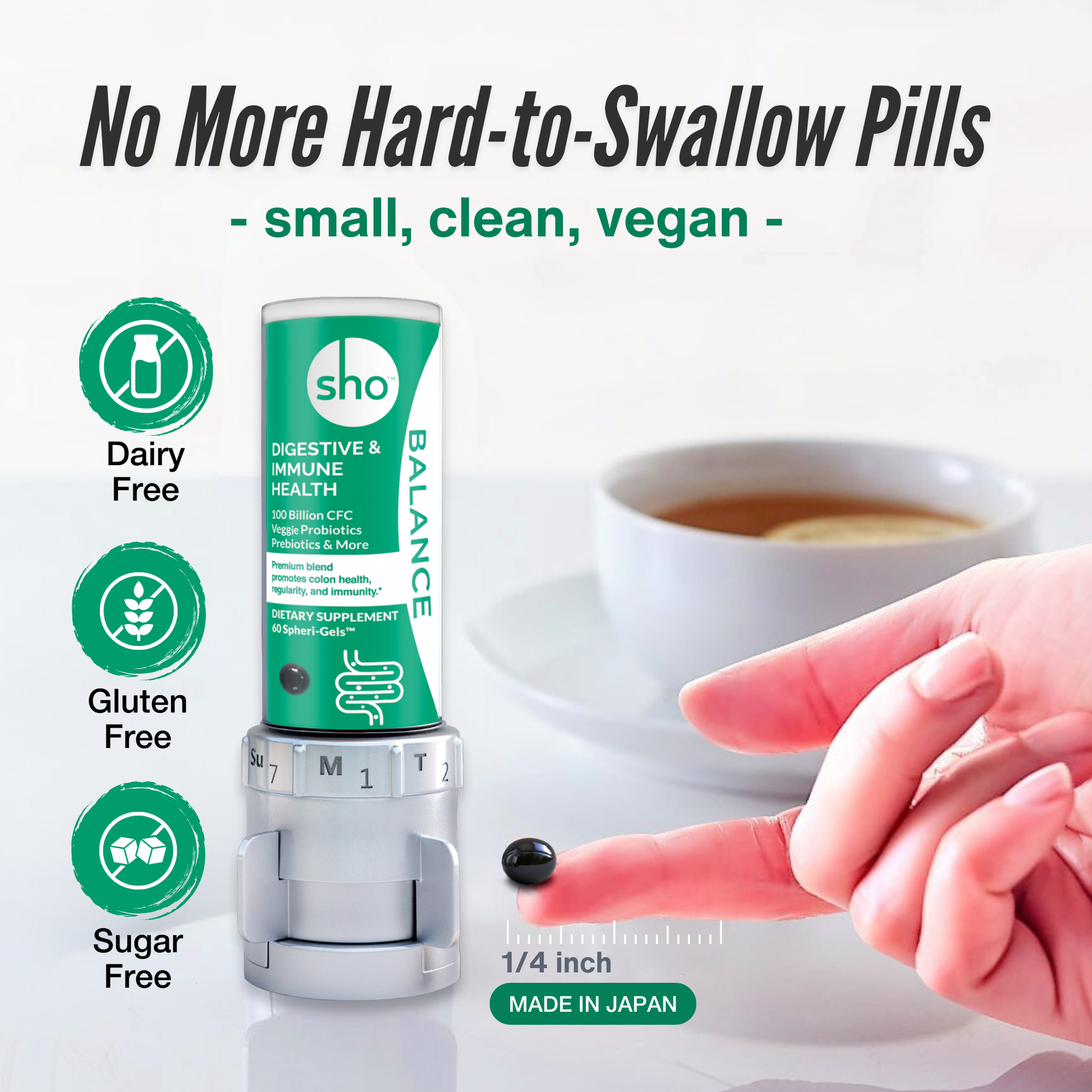 Sho Balance Probiotic 100 Billion CFU – Vegan Digestive & Immune Support with Prebiotics | Dairy-Free, Gluten-Free, Natural Health Supplement - sho Nutrition LLC