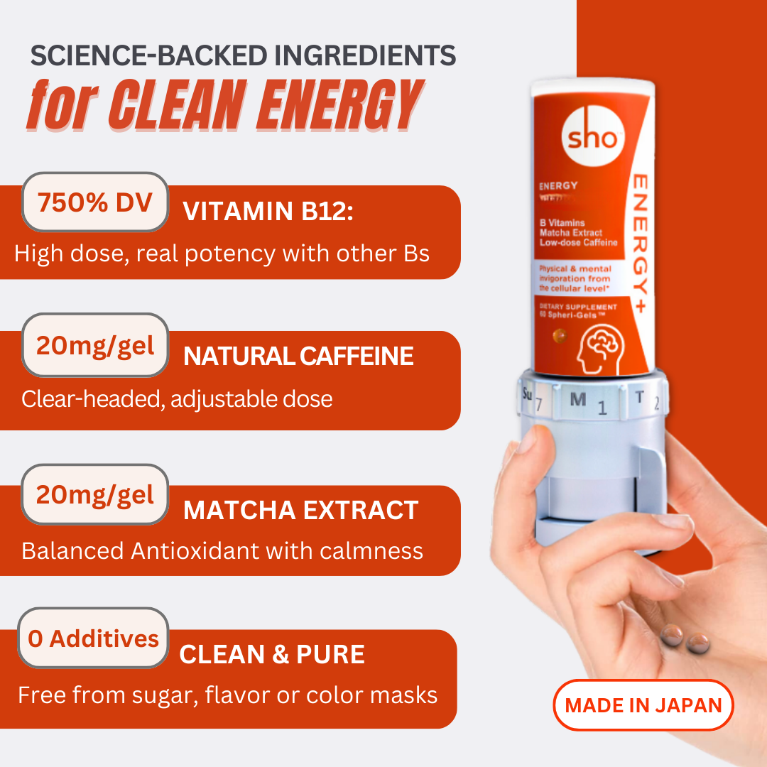 Matcha Supplement, Vegan Vitamin Bs and Natural Caffeine | sho Energy+ Matcha Supplement, Vegan Vitamin Bs and Natural Caffeine | sho Energy+