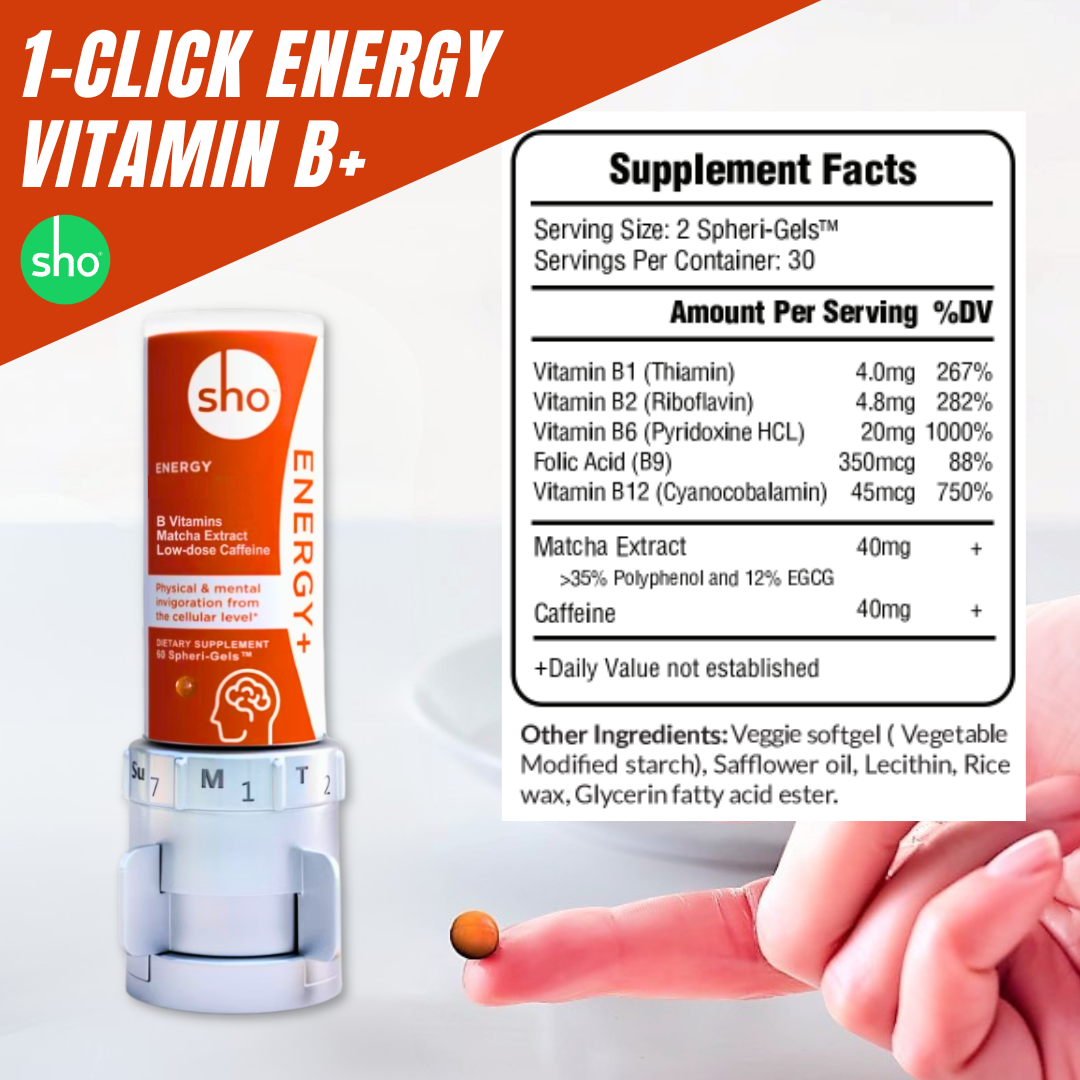 sho ENERGY+ Vegan Vitamin B Nootropics Spheri-Gels | 60 Count for Enhanced Metabolism & Focus - sho Nutrition LLC