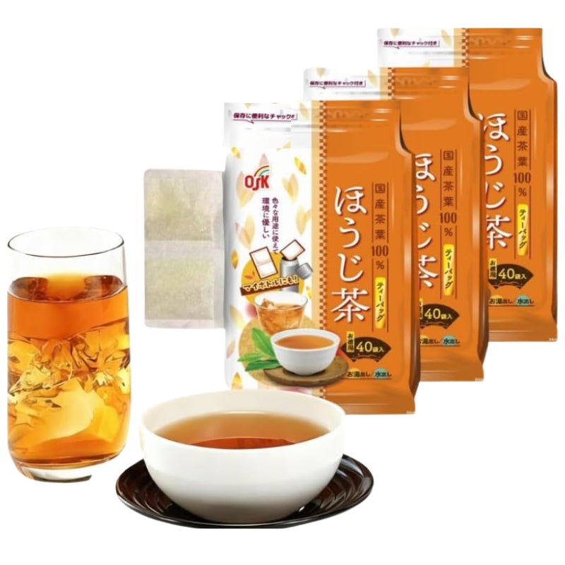 OSK Hojicha Roasted Green Tea – Organic Japenese Green Tea With Low Caffeine, Non-GMO, JAS Certified, Hojicha Tea Hot or Cold Brew – 40pc Pack - sho Nutrition LLC