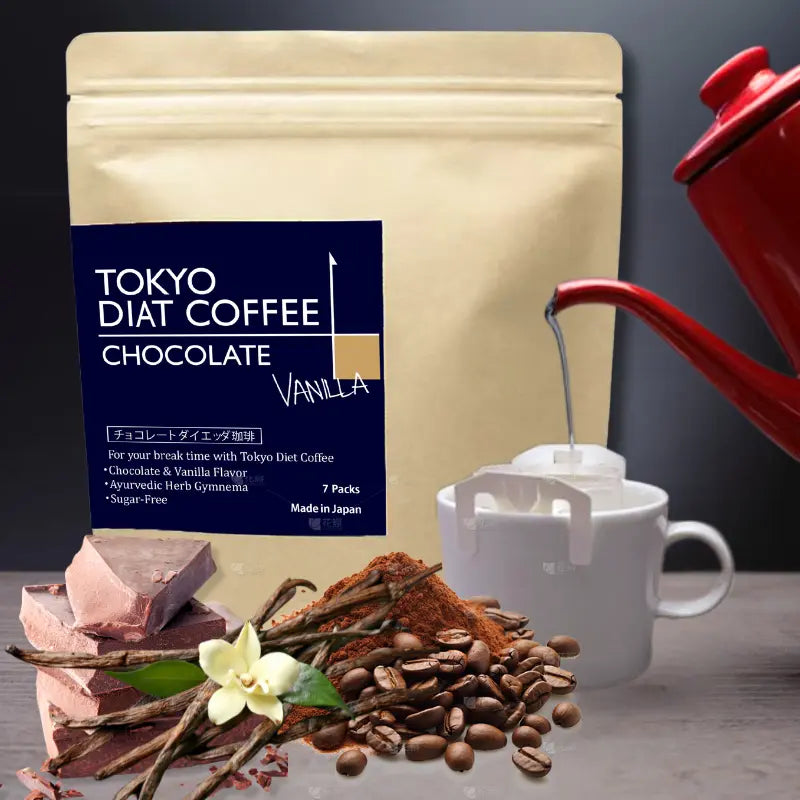 Tokyo Diet Coffee, Chocolate & Vanilla Flavored Drip Coffee Bags with Gymnema Sylvestre, Sugar-Free, 7 Packs - sho Nutrition LLC